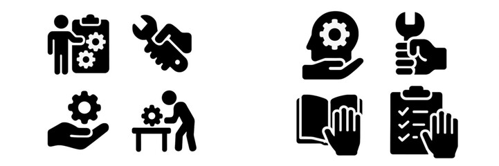 Poster - Collection of web icons depicting various aspects of technology, maintenance, and problem-solving activities