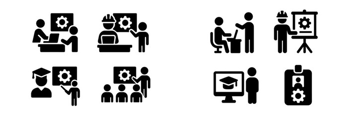 Leinwandbilder - Collection of web icons illustrating collaborative work, presentations, and educational settings