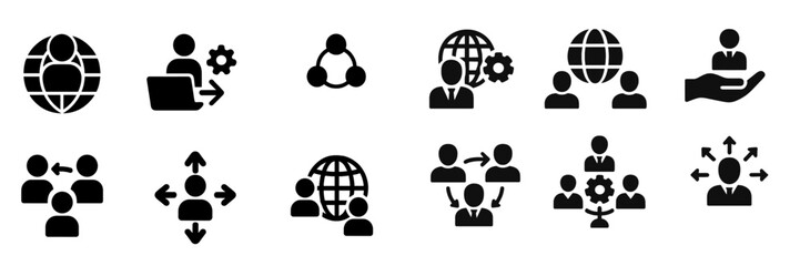 Aufkleber - Collection of web icons representing networking, collaboration, and global connectivity concepts for digital content