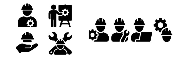Leinwandbilder - Collection of black web icons depicting construction, teamwork, and engineering activities