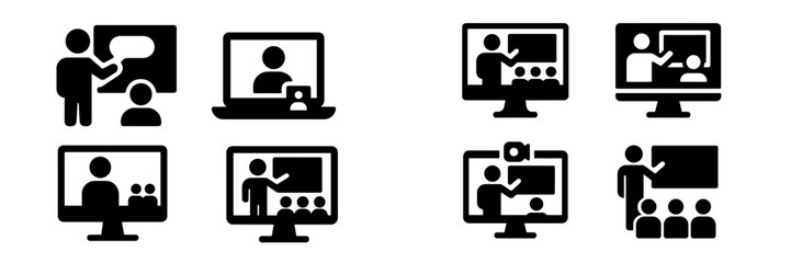 Aufkleber - Collection of web icons illustrating online communication and teaching activities with various device representations