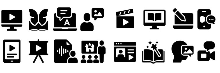 Aufkleber - Collection of web icons representing multimedia, communication, and content creation for online use