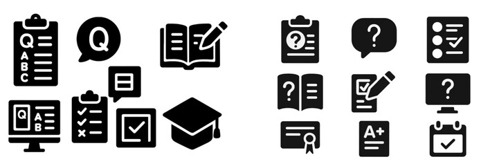 Leinwandbilder - Collection of black web icons representing education, assessment, and information tools for digital platforms and applications