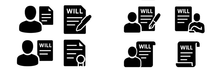 Poster - Set of web icons representing legal documents and signatures for user profiles and wills in a minimalist style