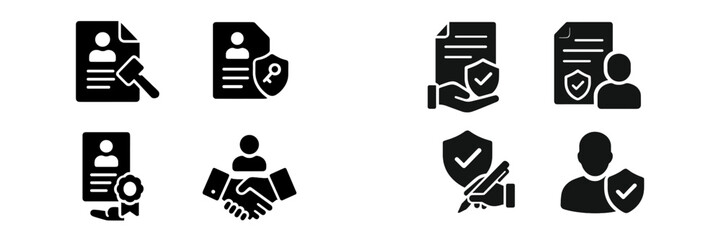 Fototapete - Set of simple web icons representing legal services, document security, and professional interactions in a digital format