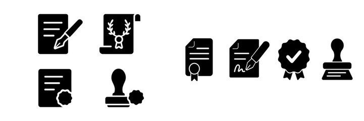 Poster - Set of black web icons representing documentation, certification, and signing procedures for digital applications