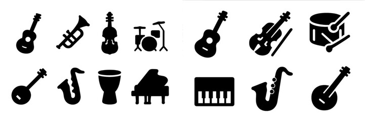 Poster - Collection of various musical instruments presented in a cohesive web icon format