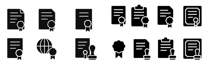 Fototapete - Collection of web icons featuring documents, certificates, and seals for digital applications
