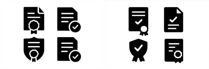Aufkleber - Set of black and white web icons representing documents, certificates, and checkmarks for online use