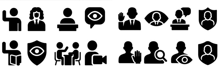 Aufkleber - Collection of black web icons representing communication, security, and user interaction activities in digital environments