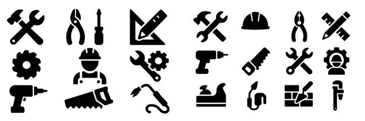 Poster - Collection of web icons showcasing various tools and equipment used in construction and repair work