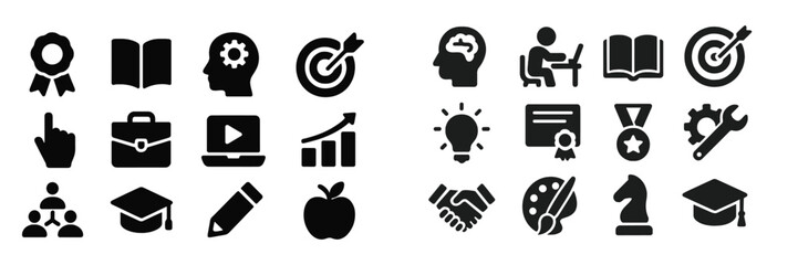 Aufkleber - Set of web icons representing various concepts including education, achievement, and teamwork with a modern design