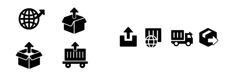 Poster - Set of web icons illustrating global shipping, uploading, and delivery concepts for digital applications and user interfaces