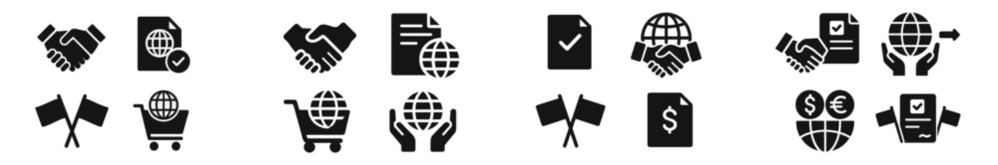 Fototapete - Collection of black and white web icons representing business, trade, and global communication