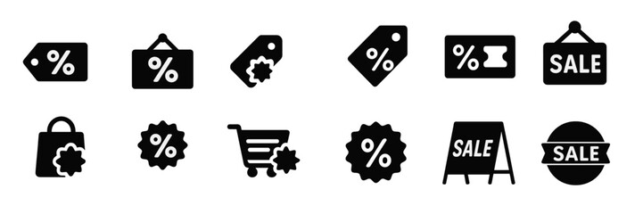 Fototapete - Collection of web icons featuring discount symbols, shopping elements, and promotional tags for online businesses