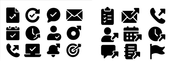 Poster - Collections of web icons representing communication, organization, and productivity features in black and white design