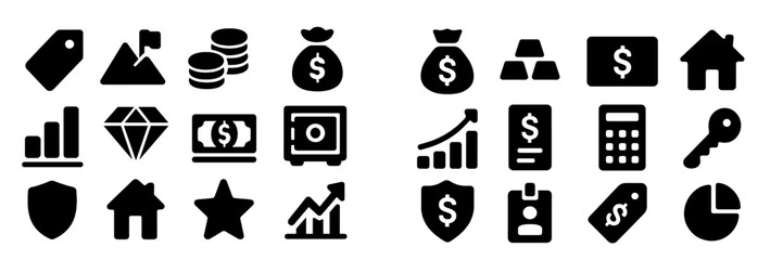 Poster - Set of versatile web icons representing finance, security, and productivity for digital projects