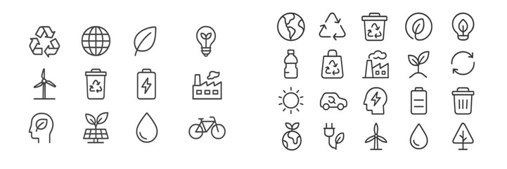Fototapete - Collection of web icons representing environmental sustainability and renewable energy themes for digital design