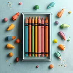 Poster - a vibrant and organized display of various colored markers and crayons neatly arranged in a modern p