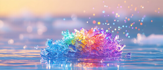 Poster - Abstract Rainbow Crystal Splash On Water