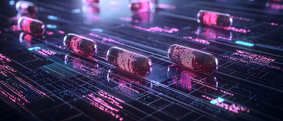 Poster - Glowing Pills On Digital Display