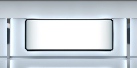 Poster - White interior with a rectangular display screen and reflective floor surface design