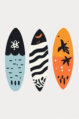 Poster - Three Surfboards with Abstract Designs Graphic Art Illustration Still Life Beach Lifestyle Summer Vacation
