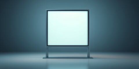 Poster - A square white sign with a gray frame stands on a gray surface against a dark gray background