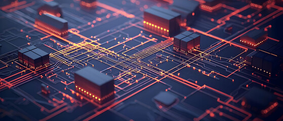 Poster - Complex Circuit Board With Glowing Components