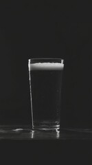 Poster - Glass of Sparkling Water Still Life on Dark Background Studio Shot Refreshment Drink Close Up Simple Minimalist