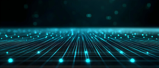 Poster - Abstract Network Of Glowing Teal Light Points On Dark Background