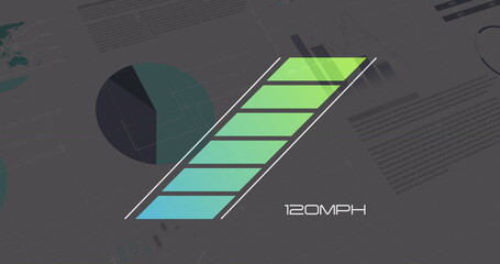 Poster - Image of graphs and diverse data over speedometer and grey background