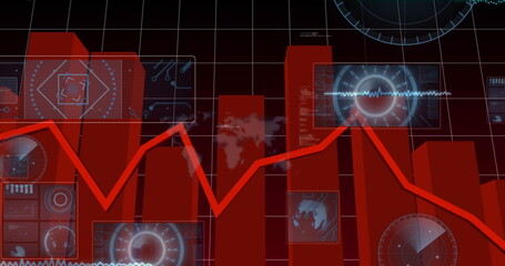 Poster - Image of statistics and data processing on grey background