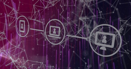 Aufkleber - image of network of connections with tech icons over purple background