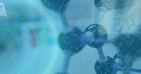Poster - Image of data processing and mathematical equations over molecular model