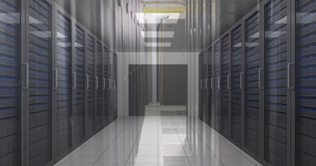 Poster - View of empty computer server room in seamless pattern