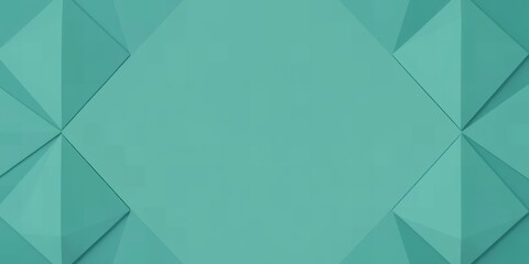 Poster - A teal background with geometric shapes resembling pyramids or folded paper on the sides