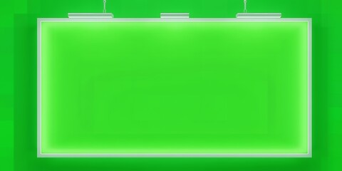 Poster - Illuminated blank billboard with green screen hanging against a green background wall