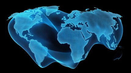 Aufkleber - Abstract World Map Hologram Displaying Continents in Blue Wireframe on Black Background for Global Connection