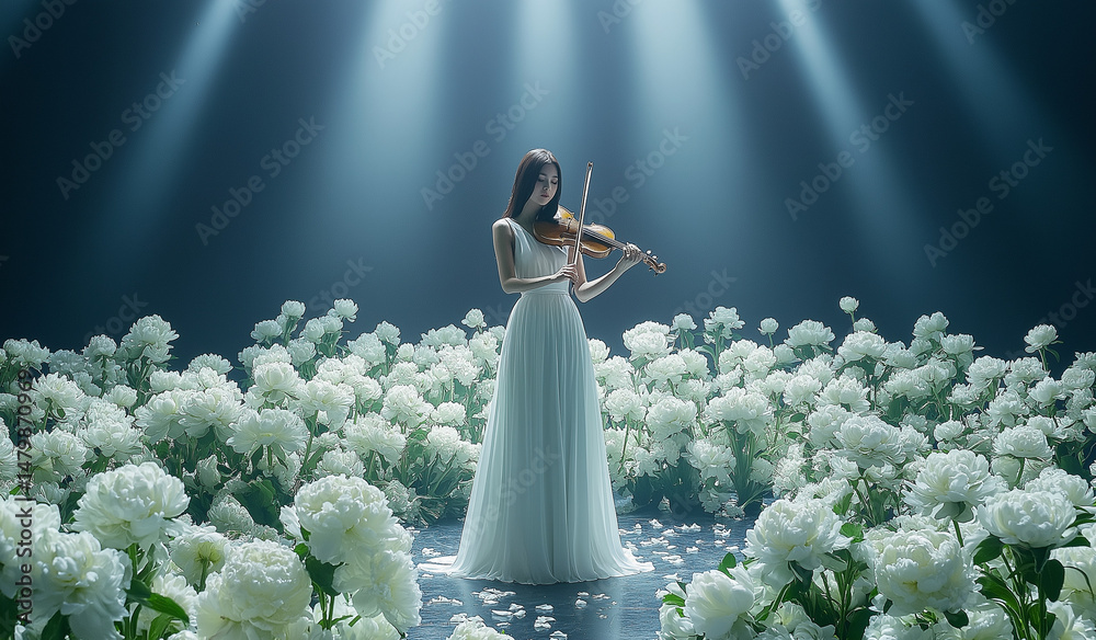 AI generator image of a beautiful female musician playing the violin on ...