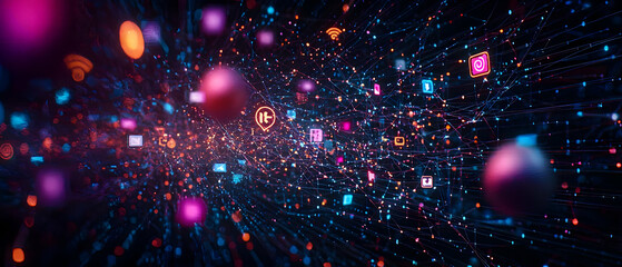 Poster - Abstract Digital Network Background With Glowing Colors