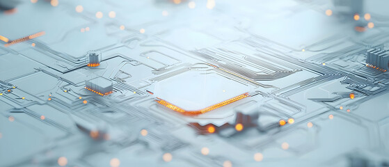 Poster - Abstract Circuit Board Design With Geometric Shapes And Orange Highlights