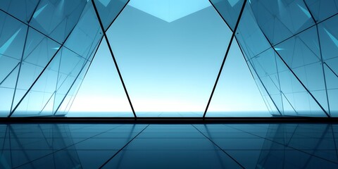 Poster - Abstract geometric design with blue glass panels and black lines creating a futuristic look