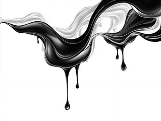 Poster - Abstract Black And White Liquid Paint Splash With Drips On White Background
