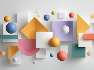 Poster - Abstract Geometric Composition with Pastel Colors and 3D Shapes