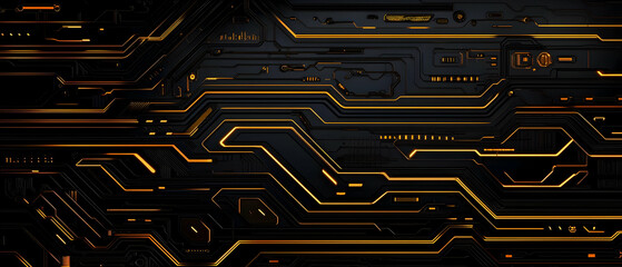 Poster - Abstract Circuit Board Design With Gold Lines