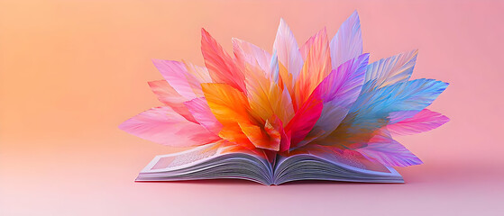 Poster - Colorful Leaves Arranged On An Open Book