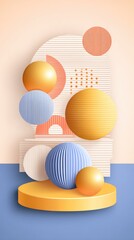 Aufkleber - Abstract Pastel Geometric Composition with Spheres and Arches