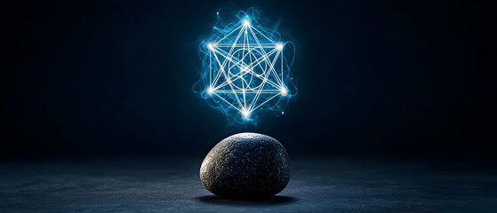 Poster - Abstract Glowing Geometric Shape On Dark Background