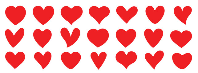 Aufkleber - Set of red heart icons in various shapes simple flat style isolated on transparency background symbolizing love romance affection and emotion perfect for design or decoration